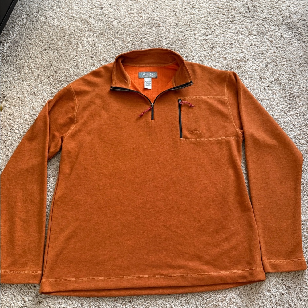 Orvis Orange Mesh-Lined Quarter Zip Pullover
